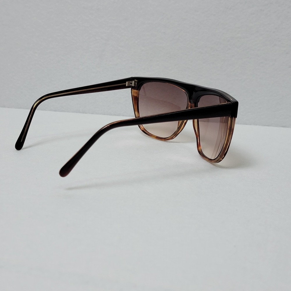 Vintage 1980s Oversized Sunglasses Black Flat Top Brow Tortoise Shell Taiwan ROC - Picture 4 of 11